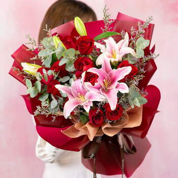 爱花居鲜花速递红玫瑰百合花束生日礼物送长辈全国同城配送|T79	